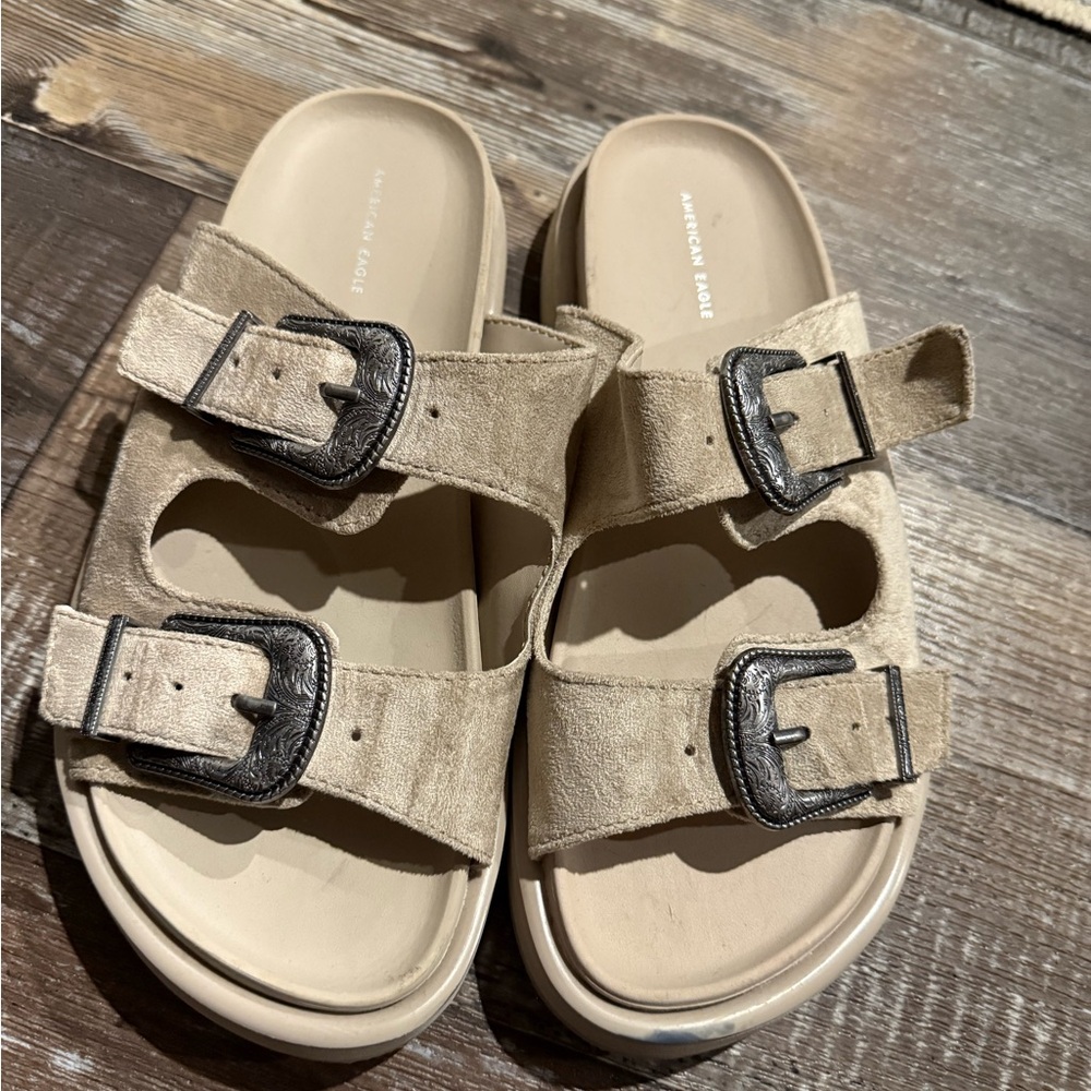 American Eagle Outfitters Tan Sandals Two-Strap Design